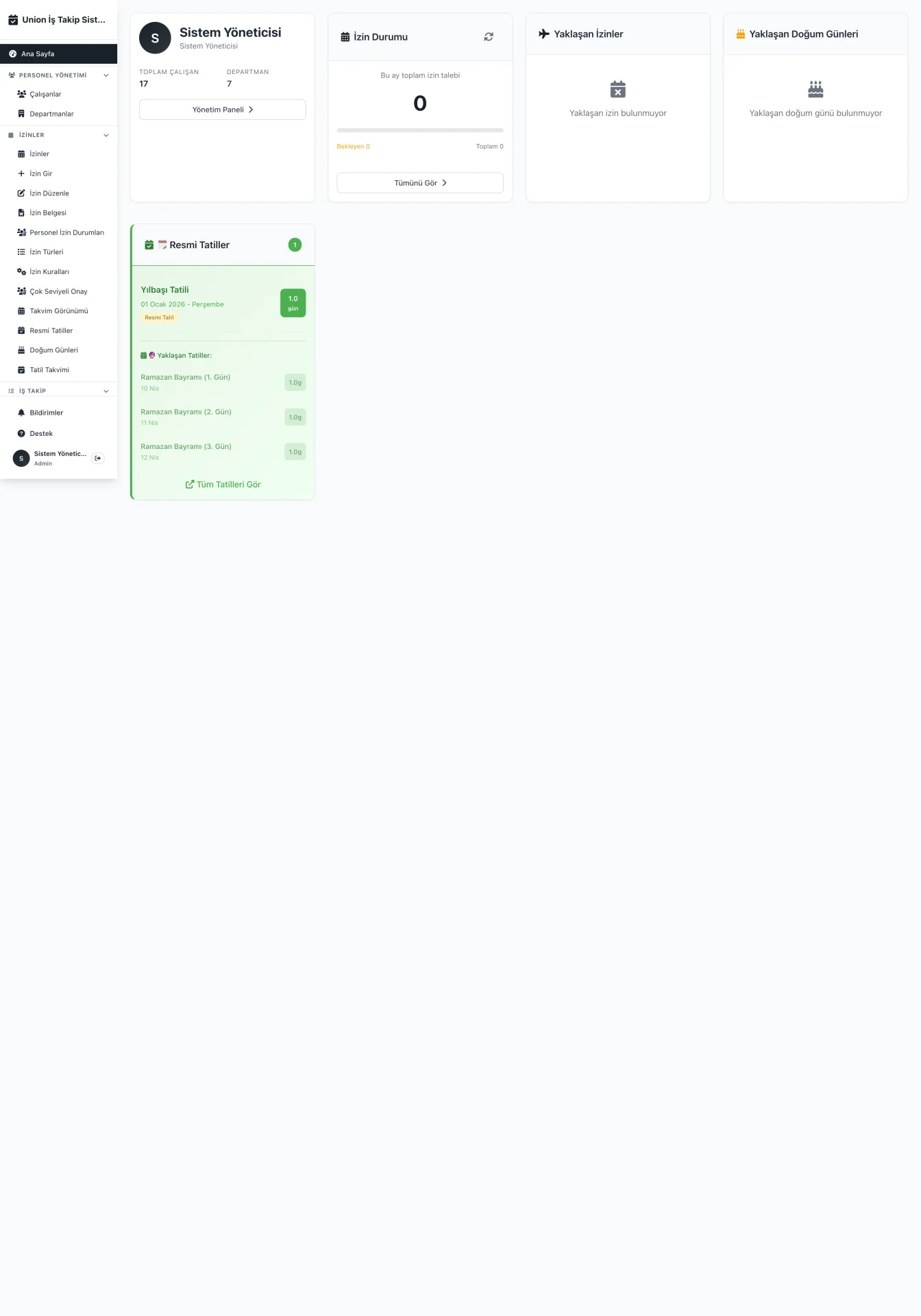 Sentra Personel Takip Sistemi Dashboard